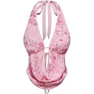 Women's Embroidered Top Y2K Tie Back Corset Halter Going Out Crop Festival